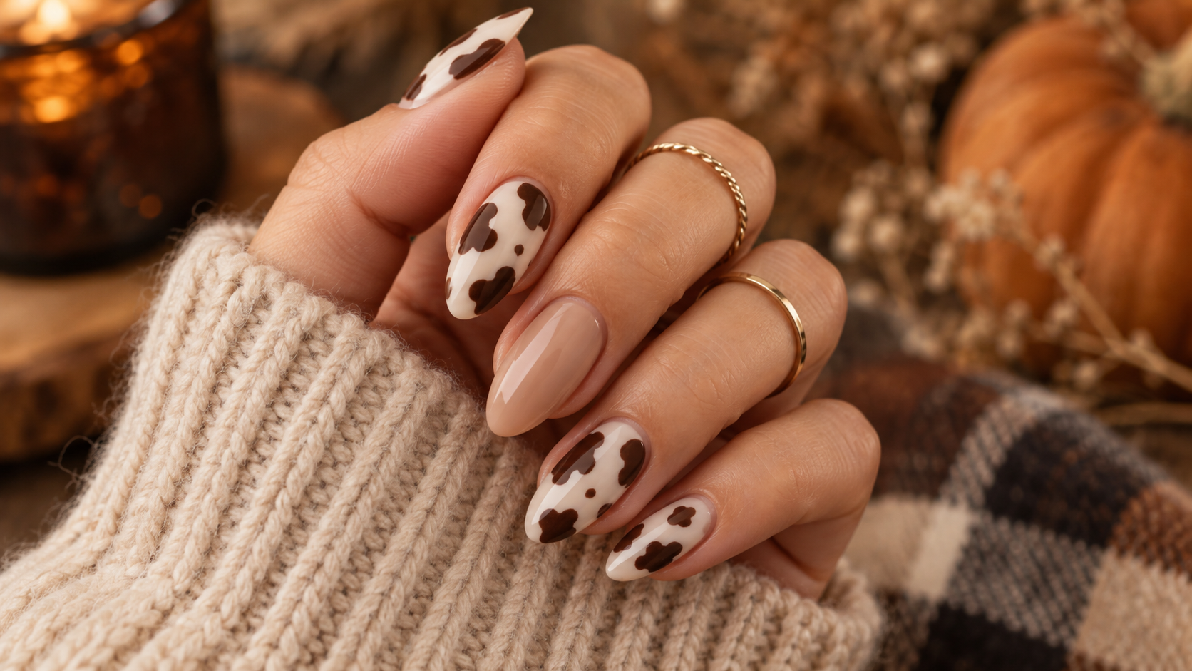 Neutral Cow Print Nails